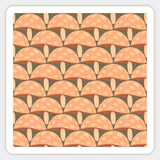 Whimsical Peach-Colored Mushrooms on a Sage Green Background Sticker